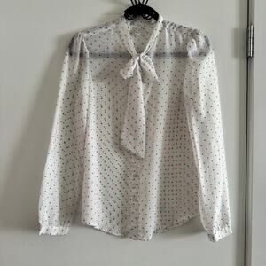 American Apparel Secretary Blouse Chiffon White Polka Dot Long Sleeve Sz S
